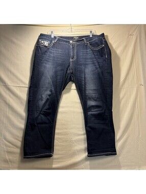 ZCO Premium Capri Jeans Size 16W Denim Rhinestones Bling Thick Stitch Mid-Rise